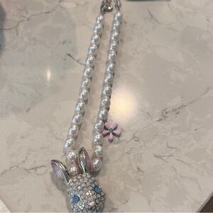 Betsey Johnson Pearl and Pink Bunny Necklace